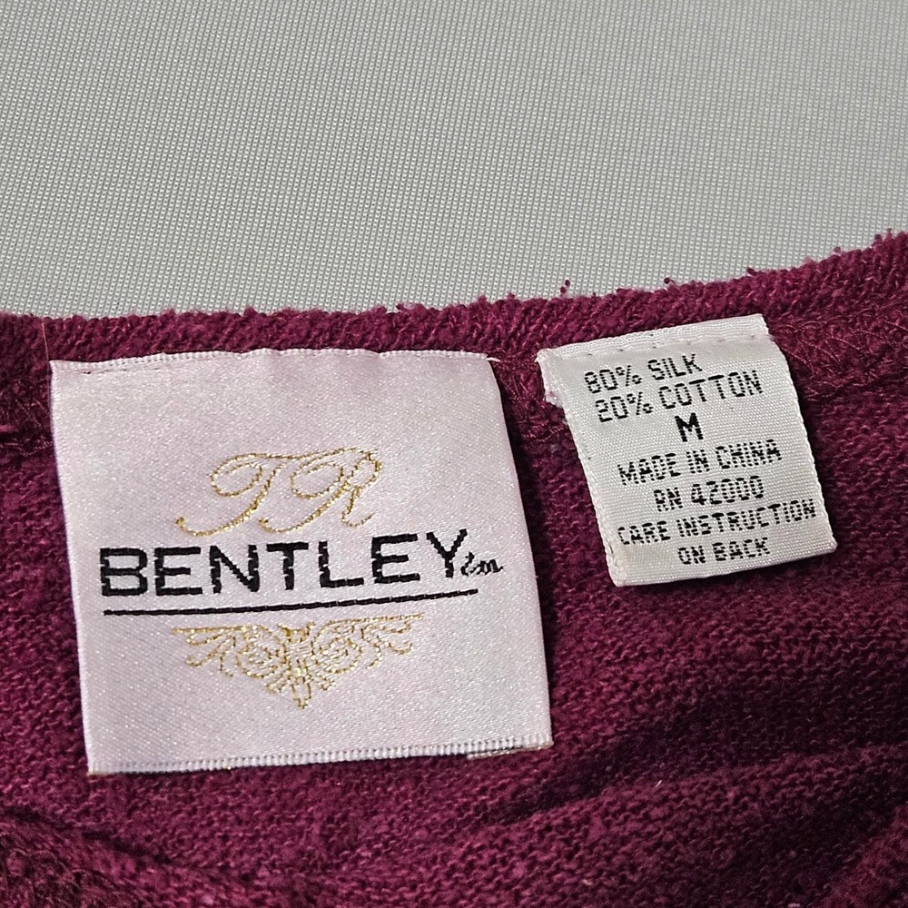 VTH 90s TR Bentley Raw Silk Cotton Knit Burgundy Maroon Sweater M Quiet Luxury - Picture 4 of 10